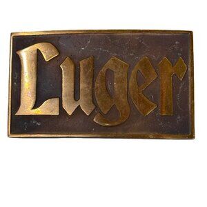Luger Pistol Vintage Solid Brass Belt Buckle Heavy Duty Rectangular 3.5" x 2.25"